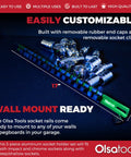 Aluminum Socket Organizer Rail Set For 1/2, 3/8, And 1/4 Drives - Green Garage Must-Have showing customizable clip details