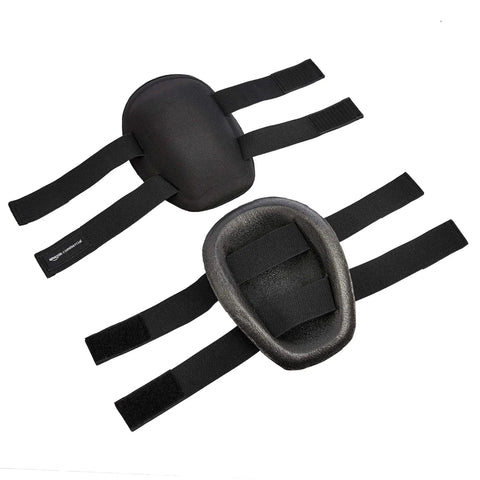 Non-Marring Polyester Cap Knee Pads One Pair Black Heavy Duty Work Gear With Soft Foam Cushioned Interior Fully Adjustable Straps For A Secure Fit Ideal For Home Renovation Construction Shop Gardening And More displayed with exterior and interior views