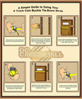 Illustration guide for using E Track Cam Buckle, part of Heavy Duty Trailer Tie Down Kit With Two 20 Ft Ratchet Straps, Two 16 Ft Ratchet Straps, Two 12 Ft Cam Buckle Straps, Ten End Caps, And Two Storage Bags For Quick, Solid Cargo Security On Your Trailer, Rails Not Included.