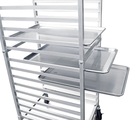No Sweat Commercial Aluminum Sheet Pan Rack, Heavy Duty 20 Tier Bun Pan Organizer with shelves and gliding slides.