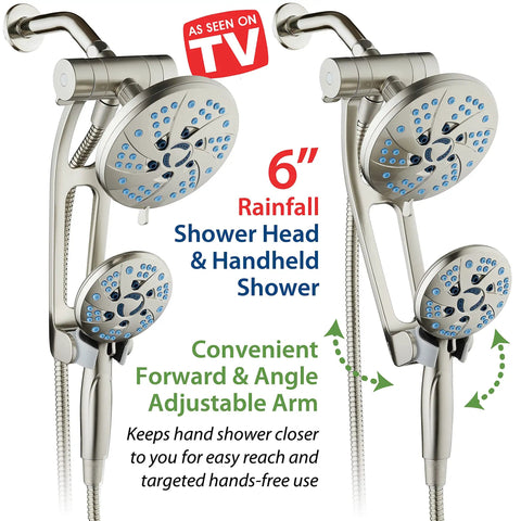 High Pressure Spa Shower System With 6 Inch Rain Head And Handheld 3 Way Shower Head Combo 48 Modes in Nickel Finish