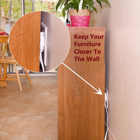Flat Angled Indoor Extension Cord 10 Ft With Three Outlets UL Listed 3 Prong Power Wire behind furniture against wall