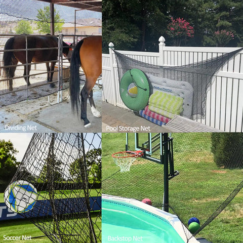 Heavy Duty Knotless 10 By 10 Feet Practice Net For Baseball Soccer Hockey Golf Indoors Outdoors With 1 Inch Square Mesh And 3mm Cord Reinforced Rope Edge Tough As Nails Backyard Driving Cage used as dividing net, pool storage net, soccer net, and backstop net.