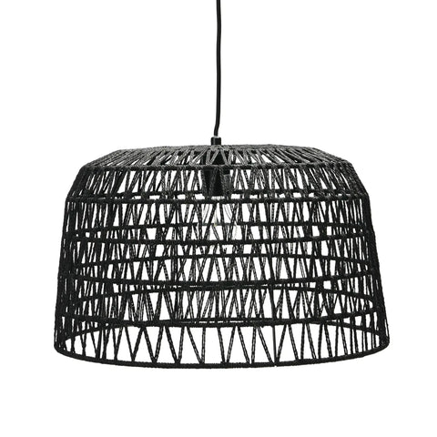 Boho Modern Hanging Rattan Pendant Light With Iron Frame And Natural Paper Wrap Charcoal Gray Woven Lamp In Black Finish