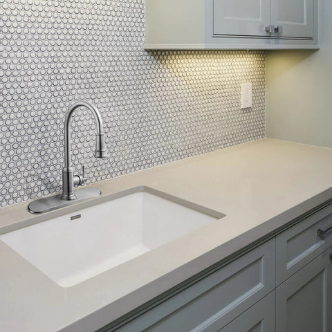Single-Handle Pull-Down Kitchen Faucet With Sprayer In Satin Nickel Two-Function Head One-Hole Mount Easy Temperature Control 1.8 GPM