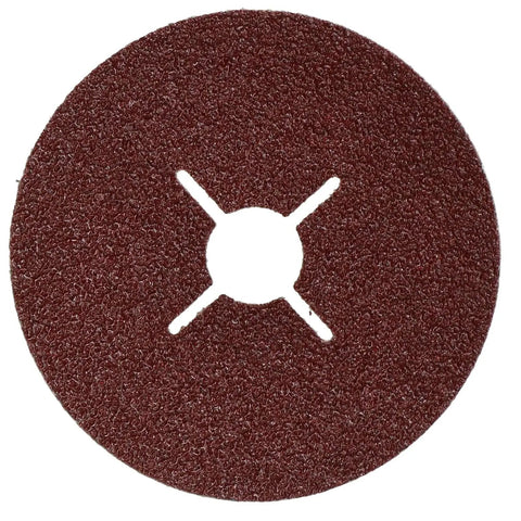 Image of a coarse fiber sanding disc in maroon color, 4.5 inches, for aggressive jobs, part of fifty piece pack.