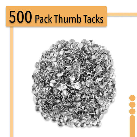Real Solid Silver Flat Head Thumb Tacks And Push Pins With Slick Low Profile Design Straight Up Perfect For Bulletin Boards Office Crafts And School Projects In A Massive Five Hundred Pack That Really Gets The Job Done, bulk pack view.