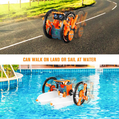 Sun Powered 13 in 1 Solar Robot Kit for Kids Ages 8 to 12 on road and water