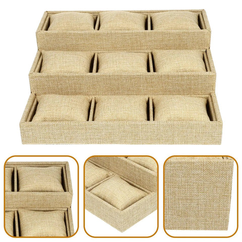 Straight Fire Nine Grid Watch Storage Tray With Plush Linen Cushion showing three tier design and soft compartments for organization.
