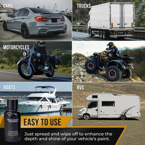9H PRO Ceramic Coating Kit For Cars, Glass, Plastic And Wheels shown for various vehicles including car and boat