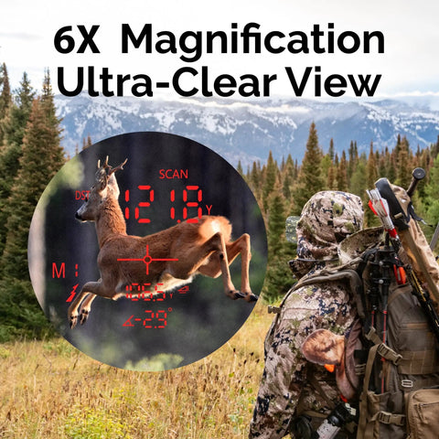 Dead On Accurate Laser Rangefinder For Hunters And Bowhunting Pros With Adaptive Red Display showing deer at 121.8 yards.