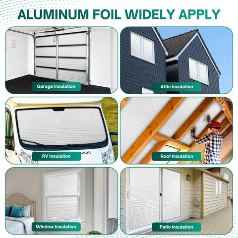 Reflective Window Insulation Roll 48 Inch By 10 Foot With Foil Aluminum Double Sided Foam Core Heat Blocker For RV Windows And Garage Doors