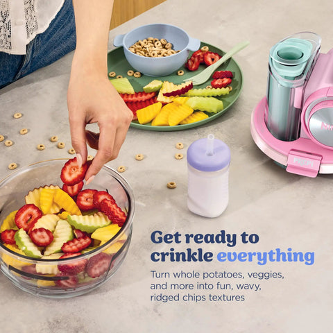 5 In 1 Kitchen Prep And Storage Bowl System Featuring Crinkle Slice And Shred Blades For Real Deal Meal Prep with crinkle-cut strawberries and veggies.