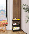 Three Tier Rolling Storage Cart With Adjustable Shelves, Mobile Utility Organizer On Wheels For Kitchen, Bath, And Laundry.