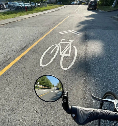 E-bike handlebar with Big Bar End Mirror For E Bikes With Automotive Grade Glass Delivers Crystal Clear View On Left Or Right
