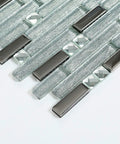 Sparkling Silver Crystal Glass Tile Mosaic With Metallic Shine For Kitchen Backsplash, Bathroom, And Shower Walls, Stain Resistant