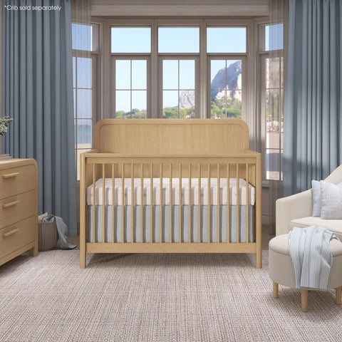 Crib To Full Bed Conversion Rails For Cove Collection Wooden Bed Rails In Natural Oak Finish in nursery setting