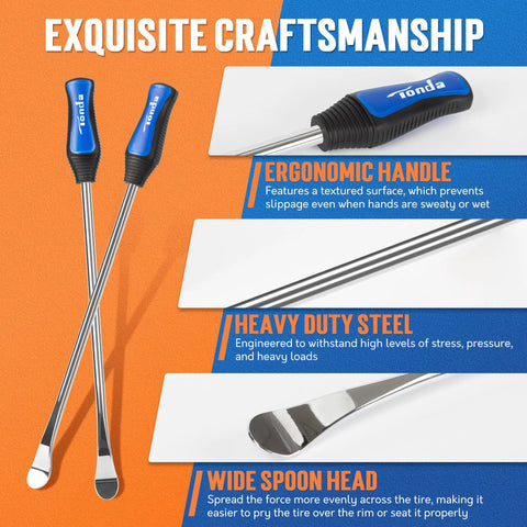 Must Have Motorcycle Tire Changing Kit Includes Three 14.5 Inch Heavy Duty Chrome Steel Tire Spoons With Smooth Rim Protectors.