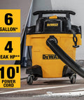 4 Peak HP 6 Gallon Wet And Dry Shop Vacuum With Blower Function For Heavy Duty Cleanup Portable Vacuum Yellow And Black