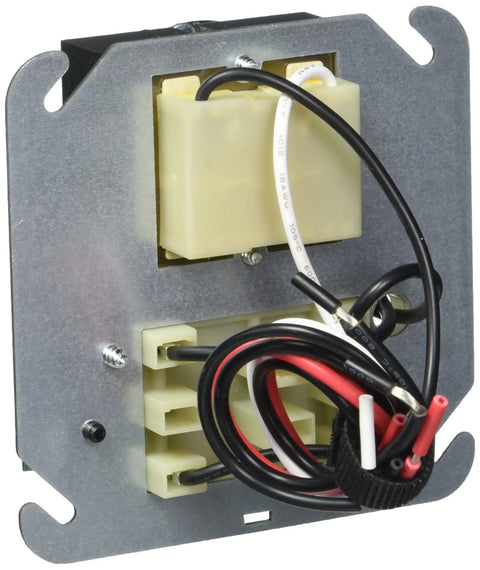 Plug In Style Fan Control Center Relay Module For HVAC Systems with pre-stripped leads and screw terminals, metal and plastic construction.