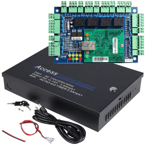 Four Door Security Access Control Panel With Power Supply And Backup Battery Link For Commercial Grade Use, TCP IP Networking, Wiegand 26 To 40 Bit Readers, Supports Up To 20,000 Users And 100,000 Event Logs, SQL And Access Database Ready