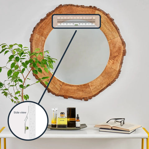 French Cleat Picture And Mirror Hanger Kit With Hardware 60 Lb Aluminum 7 Piece for secure mirror mounting on wood frame.