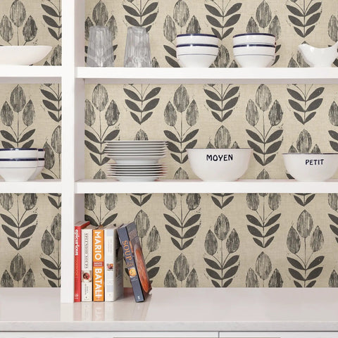 Folk Tulip Peel And Stick Wallpaper Neutral Textured Removable For DIY Room Makeover On Smooth Walls Repositionable And Easy To Install