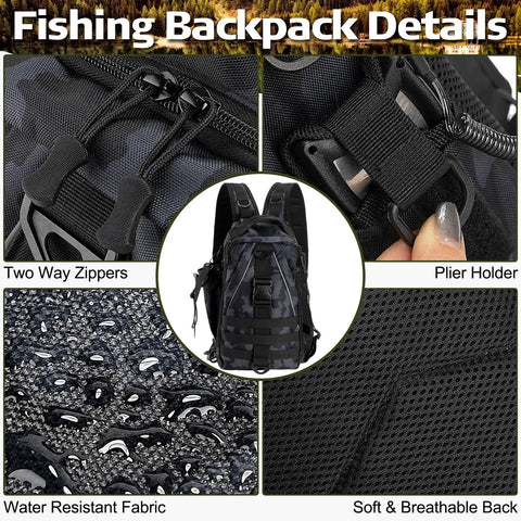 85 Piece Fishing Backpack Gear Kit With Tackle Boxes Sling Bag Rod Holder Pliers Set Lures And More features details
