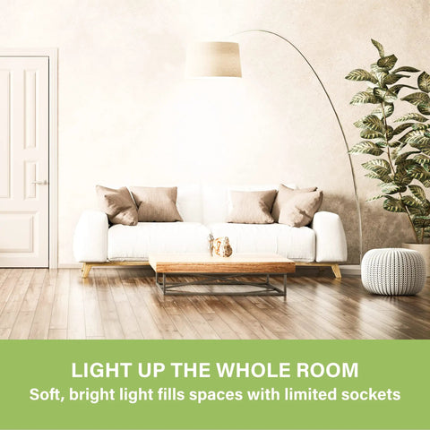 Living room with bright lighting from A19 LED Light Bulb Non Dimmable 75 Watt Equivalent 11.5W 1100 Lumens Soft White 2700K E26 Standard