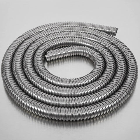 Heavy Duty Flexible Stainless Steel Electrical Wiring Conduit With Dang Smooth Burr Free Bore coiled on a smooth surface.