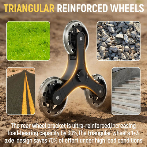 Triangular reinforced wheels of Folding Utility Cart With Triangular Wheels 2 In 1 Collapsible Stair Climbing Wagon for various terrains