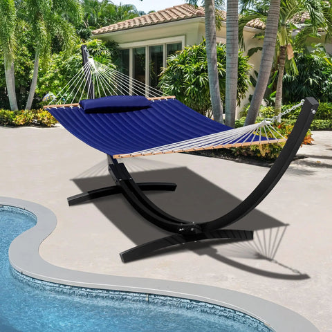 Beefed Up 13.5 Ft Steel Arc Hammock Stand With Carabiner And Chain, 2 Person Weather Resistant Outdoor Stand, black, by pool