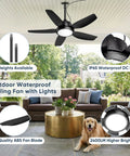 42 Inch Outdoor Ceiling Fan With Lights, IP65 Weatherproof, App And Remote Control, shown in a cozy patio setting.