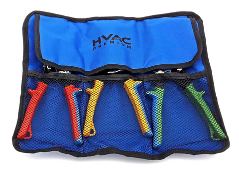 Beefy Heavy Duty Aviation Snips Set For HVAC And Sheet Metal, 3-piece tin snips with color-coded handles in carrying case