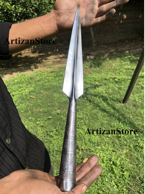 Viking Iron Spear Head For Throwing And Reenactment, Hand Forged Lozenge Shaped Sixteen Inches Overall With Nine And Three Quarter Inch Blade