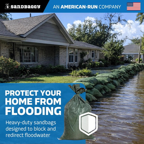Flood-protected home with heavy duty empty sandbags for flood protection 14 by 26 inch poly sand bags for flood barriers 50 lb each