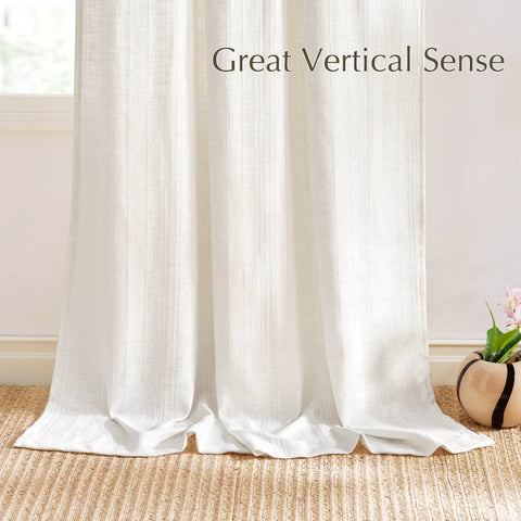 Natural Linen Curtains With Jacquard Waffle Weave For Living Room Cozy Privacy Light Filtering Boho Drapes for farmhouse style