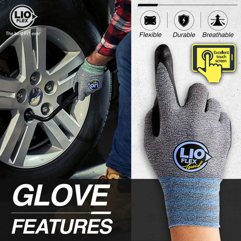 Thin Lightweight Nitrile Foam Coated Work Gloves With Touchscreen Fingers, Unisex, for grip and flexibility in tasks