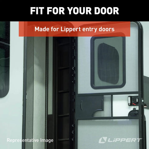 RV Entry Door with Lippert compatibility, showcasing friction hinge kit pack of 2 for fifth wheel and travel trailer, easy install.