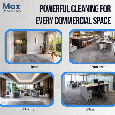 Heavy Duty 12 Inch Commercial Vacuum Cleaner With Shake Out Bag For Carpets And Hard Floors showcased in varied commercial spaces.