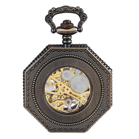 Mens Pocket Watch With Chain Old School Retro Hand Wind Mechanical Timepiece Vintage 1920s Railroad Style Steampunk Accessory