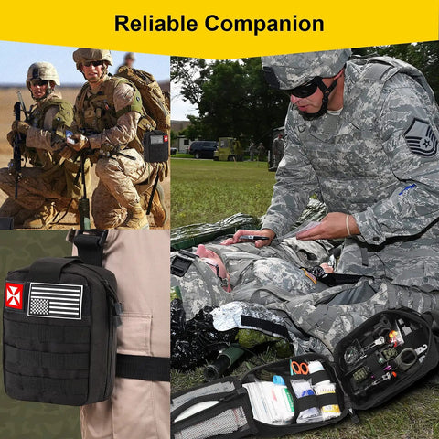 All In One Survival First Aid Kit 248 Pcs With Go-To Tactical Gear Emergency Trauma Medical Supplies In A Durable MOLLE Pouch For Camping Hiking Outdoor Adventures Ready For Any Emergency