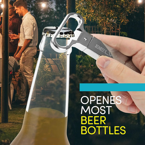 Killer Stainless Steel Two Prong Wine Opener Designed For Vintage Bottles And Fragile Corks in hand opening a beer bottle.