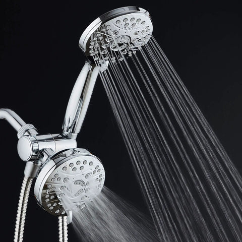 High Pressure 48 Mode Luxury 3 Way Shower Combo With Dual Rain And Handheld Shower Head, Extra Long 6 Ft Stainless Steel Hose