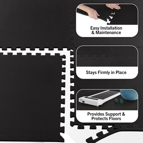 24 Pack EVA Foam Floor Tiles Interlocking Mat Set With 96 Sq Ft Coverage For Garage Playroom Or Home Gym showing installation