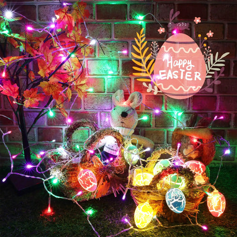 Pastel Easter String Lights 33ft With USB Powered 100 LED Indoor Fairy Lights Remote Control 8 Modes And Timer For Home Garden Decor, Perfect For Easter Parties, Easter Egg Hunts, Cozy Ambience illuminating Easter decor with bunny and eggs