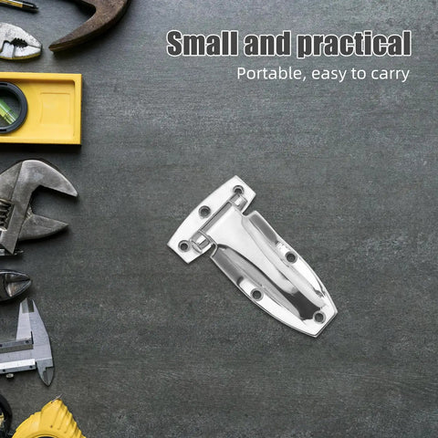 Stainless Steel Side Door Truck Hinge For Box Trucks And Trailers, displayed on a tool-covered table for practical use.