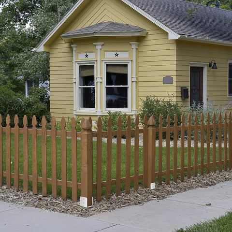 Wooden picket fence around house using Sturdy Stainless Post Base 2 Pack For 8x8 Wood Posts Adjustable Bracket For Rough Lumber Support
