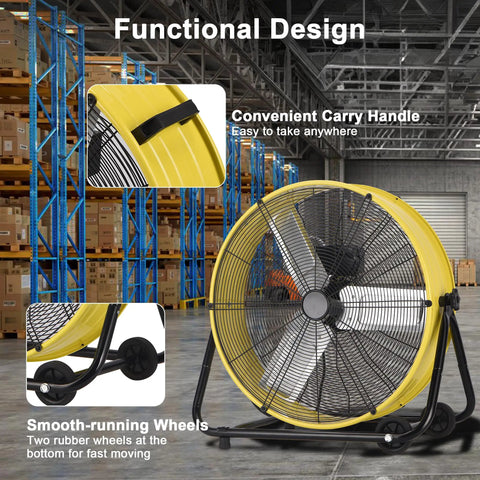 30 Inch Industrial Floor Fan Delivers Beast Mode 14000 CFM High Velocity Drum Shop Fan With 3 Speed Settings, 360 Degree Tilt
