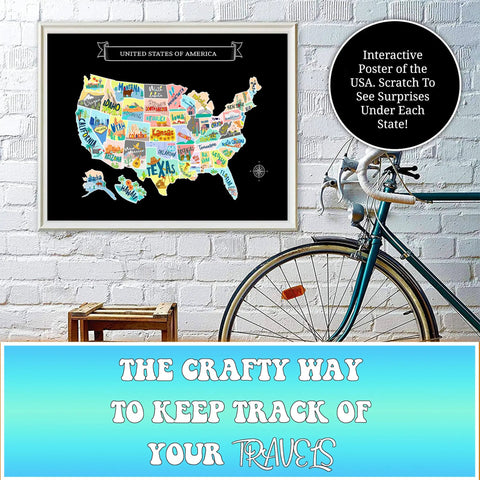 Scratch Off USA Map Wall Decor Kit With Accessories Large 23x16 Hand Drawn Travel Design Laminated For Home Use Deluxe States Tracker